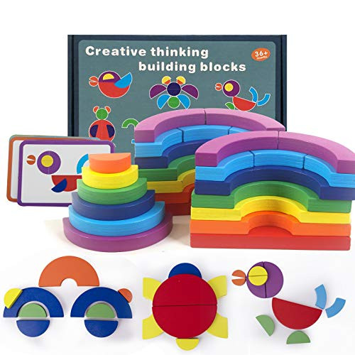 Wooden Pattern Blocks Animals Jigsaw Puzzle Sorting and Stacking Games Montessori Educational Toys for Toddlers Kids Boys Girls Age 3 plus Years Old
