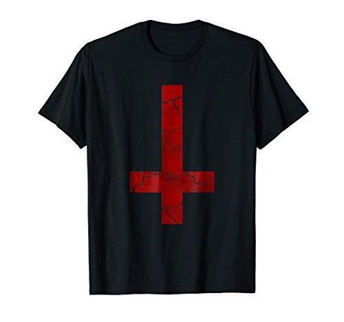 Upside Down Satanic Cross - Symbol of Satan T-Shirt -Red-