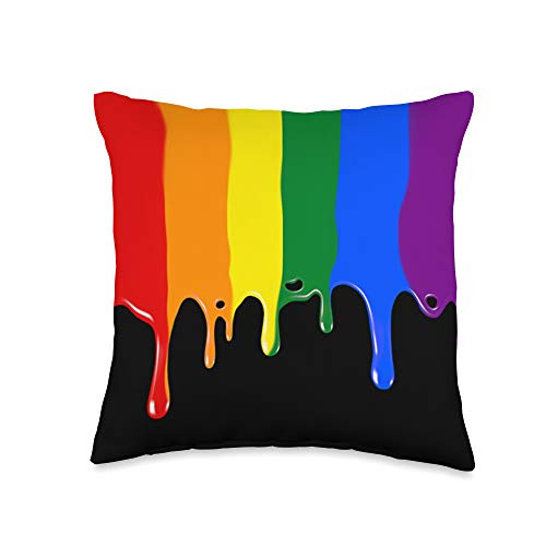 DrippingPaintDesigns Dripping Paint Pride Rainbow Flag Throw Pillow 16x16 Multicolor