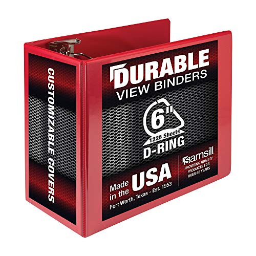 Samsill Durable 6 Inch Binder 3 Ring Locking D Ring Binder Customizable Clear View Binder Red