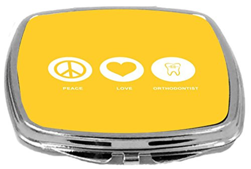Rikki Knight Peace Love Orthodontist Design Compact Mirror, Yellow, 2 Ounce