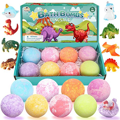 Tacobear Bath Bombs for Kids with Surprise Toys Inside Set of 8 Dinosaur Toys Bath Bomb Gift Handmade and Kids Safe Spa Bath Fizz Balls Kit Birthday Gift for Women and Kids