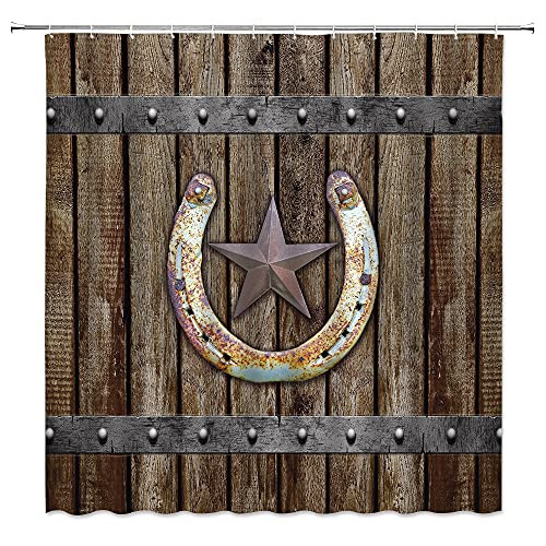 Rustic Farmhouse Shower Curtain Rusty Horseshoe Texas Star on Old Barn Wooden Garage Door Vintage Western Country Cabin Brown Fabric Bath Curtains Bathroom Accessories Polyester with Hooks 70x70 Inch Rustic Farmhouse Shower Curtain Rusty Horseshoe Texas Star on Old Barn Wooden Garage Door Vintage Western Country Cabin Brown Fabric Bath Curtains Bathroom Accessories Polyester with Hooks 70x70 Inch