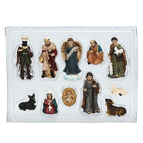 NINEFOX Nativity Figurines Set - 11pcs Resin Statue Catholic Gift Tabletop Miniatures Ornaments Craft Figurines Manger Home Decor Baby Jesus Nativity Scene Church