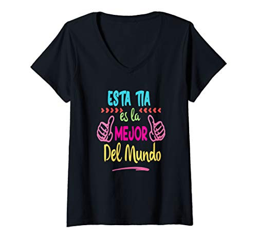 Womens Dia de las Madres- La mejor Tia del Mundo-Gift en espanol V-Neck T-Shirt