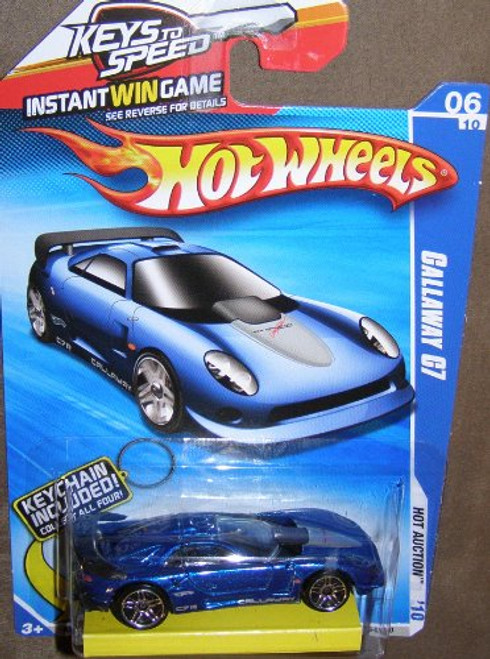2010 HOT WHEELS 164/240 HOT AUCTION 06/10 KEYS TO SPEED CARD BLUE CALLAWAY C7 KEYCHAIN CARS KEYCHAIN 4 OF 4