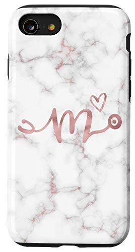 iPhone SE -2020- - 7 - 8 Cute Letter M Initial Monogram Nurse Rose Pink Stethoscope Case