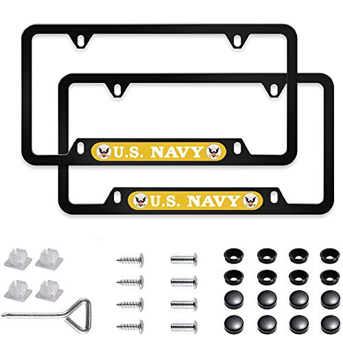 Car License Holder for US Navy License Plate Frames  Black Aluminum  12.5 x 6.5 US Navy License Plate Holder