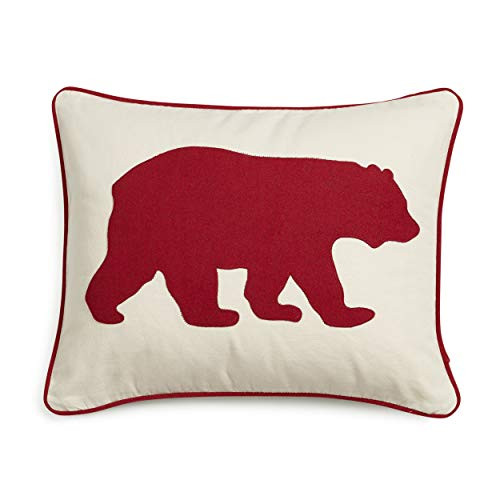 Eddie Bauer Home - Home Collection - 100 percent Cotton Twill Signature Bear Design Decorative Pillow Zipper Closure Easy Care Machine Washable 16" x 20" Red