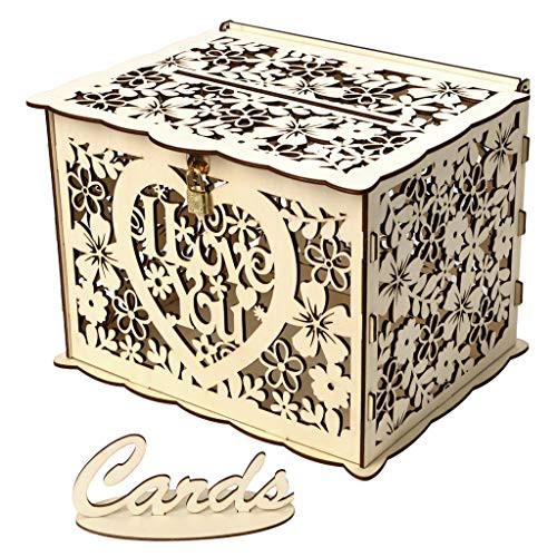 ELEOPTION Wooden Wedding Card Box DIY Rustic Hollow Card Box with Lock and Card Sign Gift Card Money Box Gift Card Holder for Reception Anniversary Baby Shower Graduation Party Decorations Birthday ELEOPTION Wooden Wedding Card Box DIY Rustic Hollow Card Box with Lock and Card Sign Gift Card Money Box Gift Card Holder for Reception Anniversary Baby Shower Graduation Party Decorations Birthday
