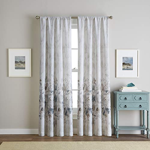 CHF Watercolor Floral Print Flip Over Rod Pocket Single Curtain Panel 84" Natural