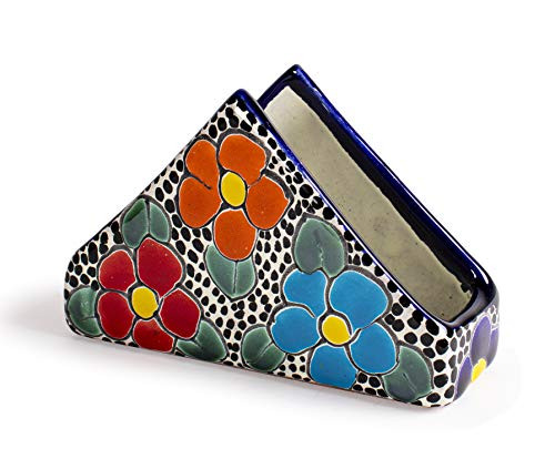 Authentic Mexican Talavera Napkin Holder Colorful Kitchen Decor- Hand Painted - Mexican Pottery - Made in Mexico -Floral-