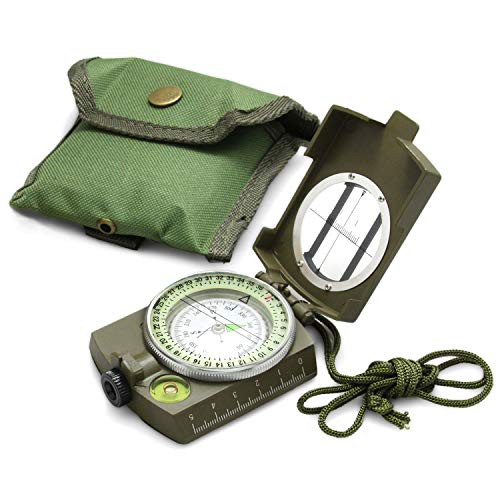 Eyeskey Multifunctional Military Lensatic Tactical Compass - Impact Resistant and Waterproof -Metal Sighting Navigation Compasses for Hiking Camping Motoring Boating Boy Scout -Green-
