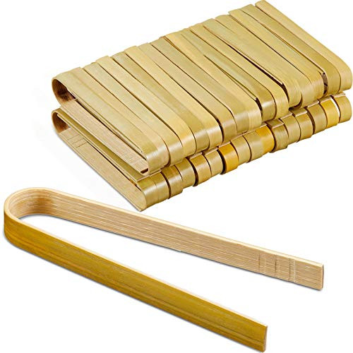 90 Pieces Mini Bamboo Tongs 4 Inch Long Toast Tongs Disposable Wooden Cooking Tongs Bamboo Cooking Utensils for Cooking Toast Bread Pickles Tea Supplies