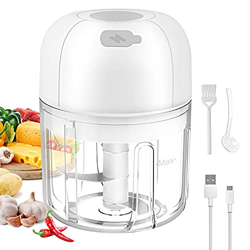 Electric Garlic Chopper Food Chopper Electric with USB Charging Mini Garlic Masher Wireless Food Chopper Waterproof Portable Food Processor Mincer for Chili Ginger Onion Meat -250ml-