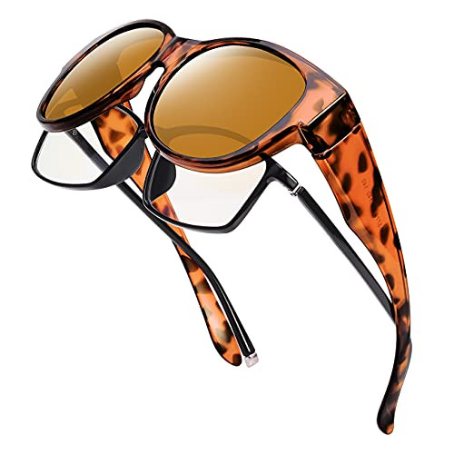 BrGuras Oversized Polarized Fit over Sunglasses Over Prescription Glasses for Men and Women -Amber leopard Brown-