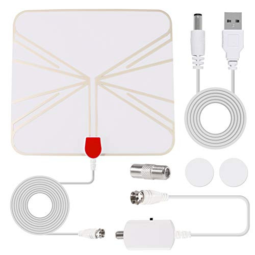 Dorhea TV Antenna Indoor Window Amplified HD Digital Indoor TV Antenna Support 4K 1080P VHF UHF HD Local Channels Indoor Smart Switch Amplifier Signal Booster Coax HDTV Cable-AC Adapter