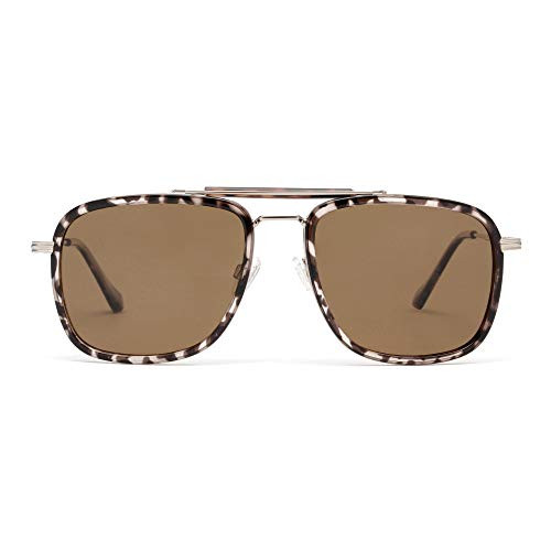 GLINDAR Square Polarized Aviator Sunglasses for Men Women Oversized Metal Frame Grdient Lens Trotoise - Brown