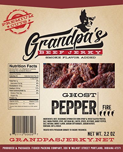 Low Carb Spicy Beef Jerky Snacks- 3 Pack of Ghost Pepper Meat Strips -- Grandpa's Beef Jerky