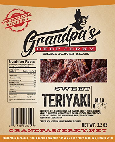 Low Carb Beef Jerky Snacks- 3 Pack of Sweet Teriyaki Meat Strips -- Grandpa's Beef Jerky
