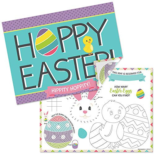 Big Dot of Happiness Hippity Hoppity - Paper Easter Bunny Party Coloring Sheets - Activity Placemats - Set of 16