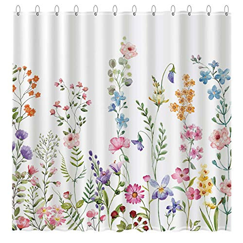 Funnytree Floral Plant Watercolor Flower Shower Curtain Set with Hooks Bohemian Home Bathroom Bathtubs Decor Easy Care Waterproof Machine Washable Durable Polyester Fabric 72"x72" Funnytree Floral Plant Watercolor Flower Shower Curtain Set with Hooks Bohemian Home Bathroom Bathtubs Decor Easy Care Waterproof Machine Washable Durable Polyester Fabric 72"x72"