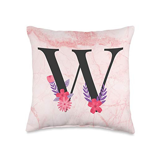 Floral Capital Letter Alphabet Monogram Gift Idea Personalized Flower Alphabet Name Monogram W Initial Letter Throw Pillow 16x16 Multicolor