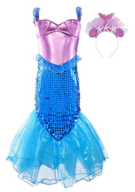 JerrisApparel Girls Princess Mermaid Costume Sequins Party Dress -6 Purple-