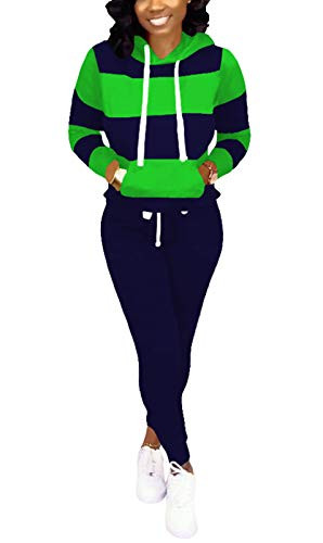 Jogging Suits for Women - Two Piece Sweatsuit Pullover Hoodie  plus Long Pants Tracksuit Set Jumpsuits Small Navy Blue Green
