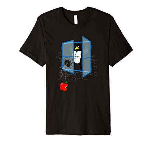 Linux Penguin Throws an Apple Through the Window Premium T-Shirt