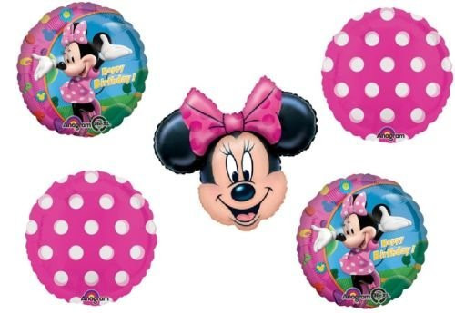 LOONBALLOON Minnie Mouse Bow Pink Polka Dots Head Face Ears -5- Party Mylar Balloons Set