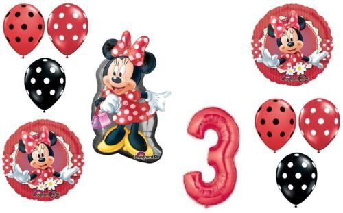 LoonBalloon MINNIE MOUSE Figure Red Bow Polka Dots #3 Birthday PARTY Mylar Latex BALLOON