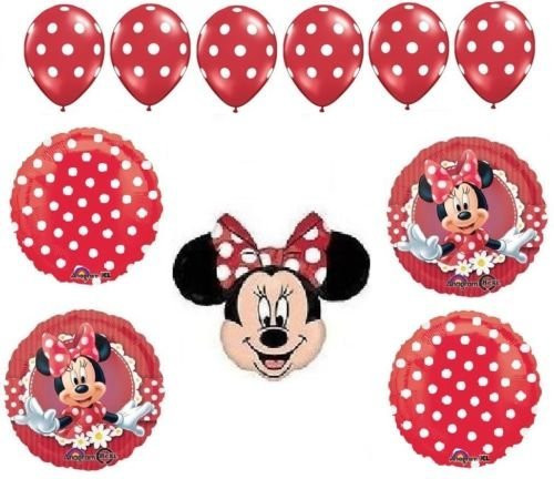 LOONBALLOON Minnie Mouse Head Ear Red Bow Polka Dots 11 Birthday Party Mylar Latex Balloons