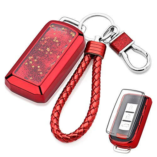 Senauto Quicksand Key Fob Cover Case Keychain for Mitsubishi Lancer-Lancer Evolution-Outlander-ASX-Eclipse Cross-Pajero Sport -Red-