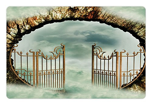 Lunarable Mystic Pet Mat for Food and Water Vintage Door Gate in The Sky Surrounded with Clouds Dreamy Castle Non-Slip Rubber Mat for Dogs and Cats 18" X 12" Teal Beige Brown Lunarable Mystic Pet Mat for Food and Water Vintage Door Gate in The Sky Surrounded with Clouds Dreamy Castle Non-Slip Rubber Mat for Dogs and Cats 18" X 12" Teal Beige Brown