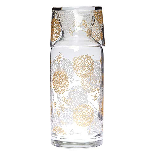 Bamesi Bedside Water Carafe with Glass Set  European Quality Glass - Glass Carafe 24 oz - Cup 4.5 oz - Bedside Carafe Pitcher and Cup - Night Carafe with Glass - Made in Europe -WHITE-BROWN-