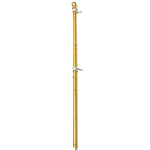 SANDEGOO 7FT Flag Pole with Two Clips Tangle Free Flag Pole for 3×5 American Flag Weather Resistant Outdoor Heavy Duty Flag Pole for House Yard Truck Without Bracket -7FT Gold-