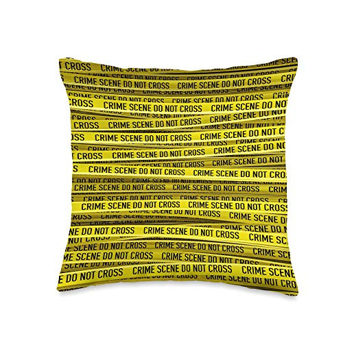 Grandio Design Halloween Horror Police Crime Scene Tape Abstract Yellow Forensics Pattern Throw Pillow 16x16 Multicolor