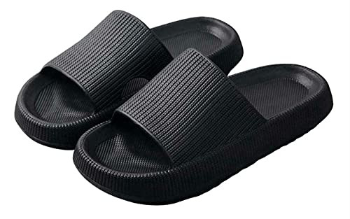 Pillow Slides Slippers Sharllen Super Soft Massage Shower Foam Bathroom Slipper Non-Slip Quick Drying Open Toe Thick Sole Sandals for Women and Men Comfortable Soft Home Indoor  and  Outdoor Slippers -Black 38-39 numeric_7-