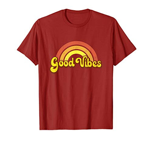 Rainbow Good Vibes - Yellow Retro Hippy Hippie T-Shirt