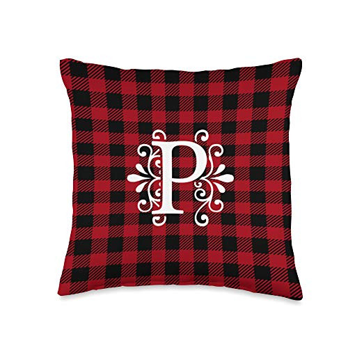 Buffalo Plaid Personalized Monogrammed Gifts Red and Black Buffalo Plaid Monogram Letter P Initial Gift Throw Pillow 16x16 Multicolor
