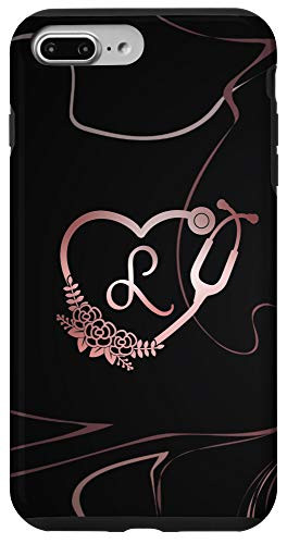 iPhone 7 Plus-8 Plus Letter L Initial Monogram Nurse Doctor Rose Pink Stethoscope Case