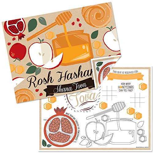Big Dot of Happiness Rosh Hashanah - Paper Jewish New Year Coloring Sheets - Activity Placemats - Set of 16