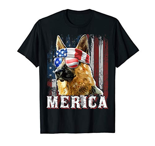 Merica German Shepherd Dog 4th of July American Flag Shirt