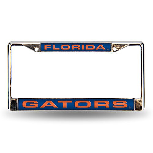 Rico Industries NCAA Florida Gators - Blue Insert Laser Cut Inlaid Standard Chrome License Plate Frame 6 x 12.25-inches