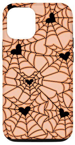 iPhone 12-12 Pro Heart Spiderweb Pattern Halloween Witchy Magical Orange Case