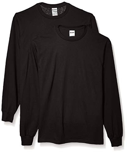 Soffe Men's Midweight Cotton Long Sleeve Tee Black -2 Pack- Medium