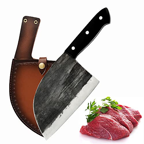 BXKM Handmade Forged Butcher Knife Full Tang Kitchen Chef Knife High Carbon Clad Steel Meat Cleaver with Leather Knife Sheath Professional Kitchen Knife for Cutting Meat Vegetable Bone BXKM Handmade Forged Butcher Knife Full Tang Kitchen Chef Knife High Carbon Clad Steel Meat Cleaver with Leather Knife Sheath Professional Kitchen Knife for Cutting Meat Vegetable Bone