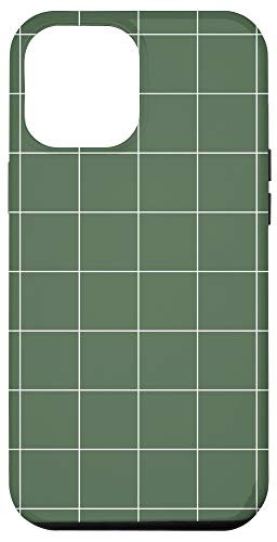iPhone 12 Pro Max Windowpane Check Grid -white-sage green- Case