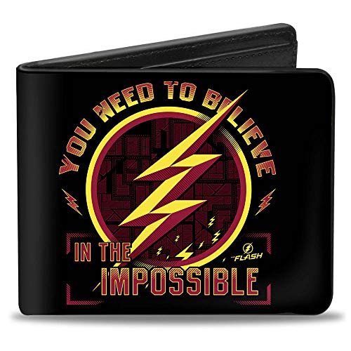 Buckle-Down mens Buckle-down Pu Bifold - the Flash Logo5 You Need to Believe in Impossible Black-Gold-Reds Bi Fold Wallet Multicolor 4.0 x 3.5 US